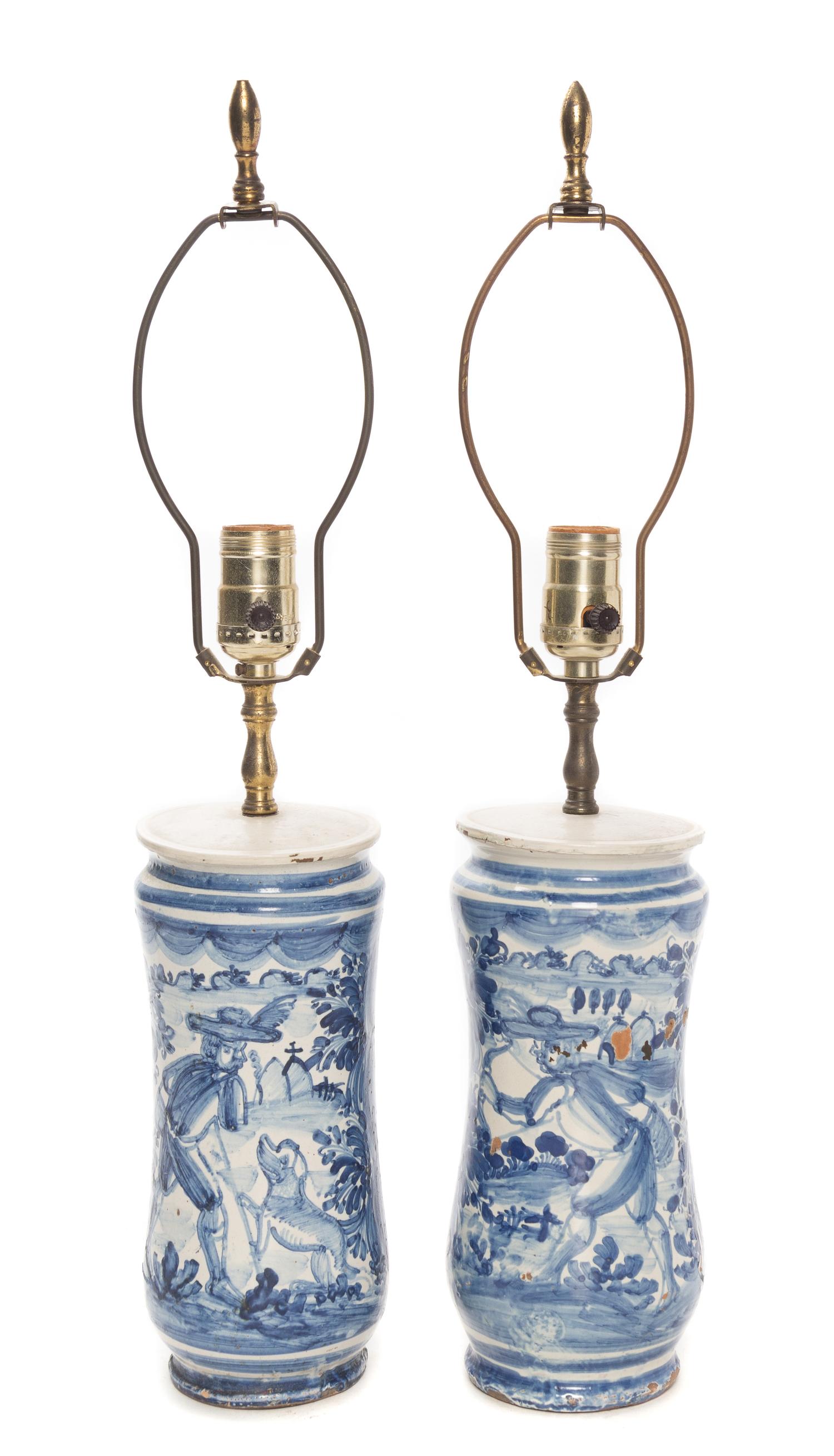 A Pair of Italian Faience Jars Height 9 inches.