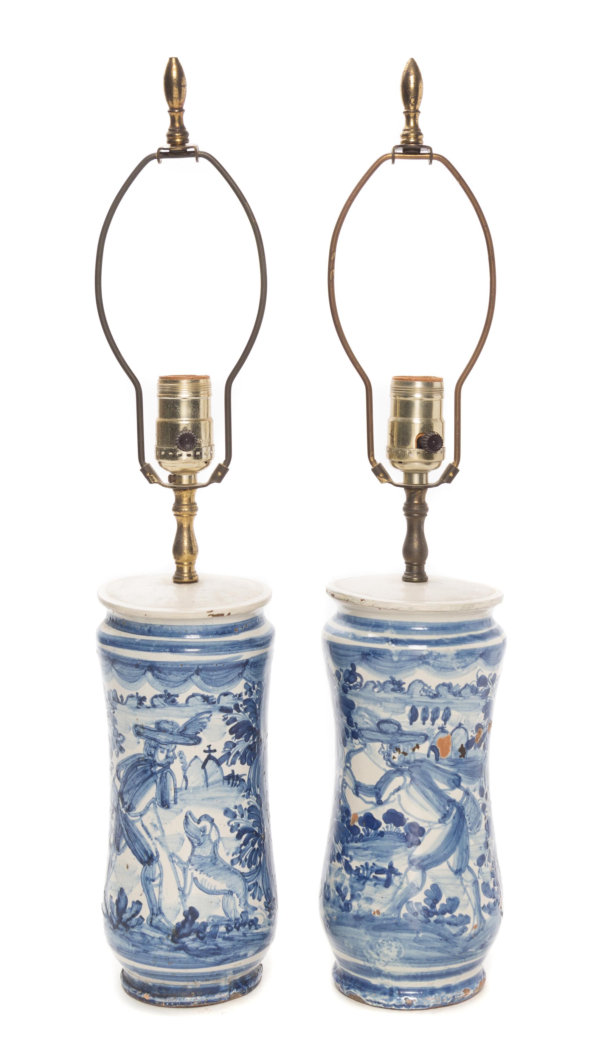A Pair of Italian Faience Jars Height 9 inches.