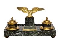An Empire Style Gilt Metal and Marble Encrier