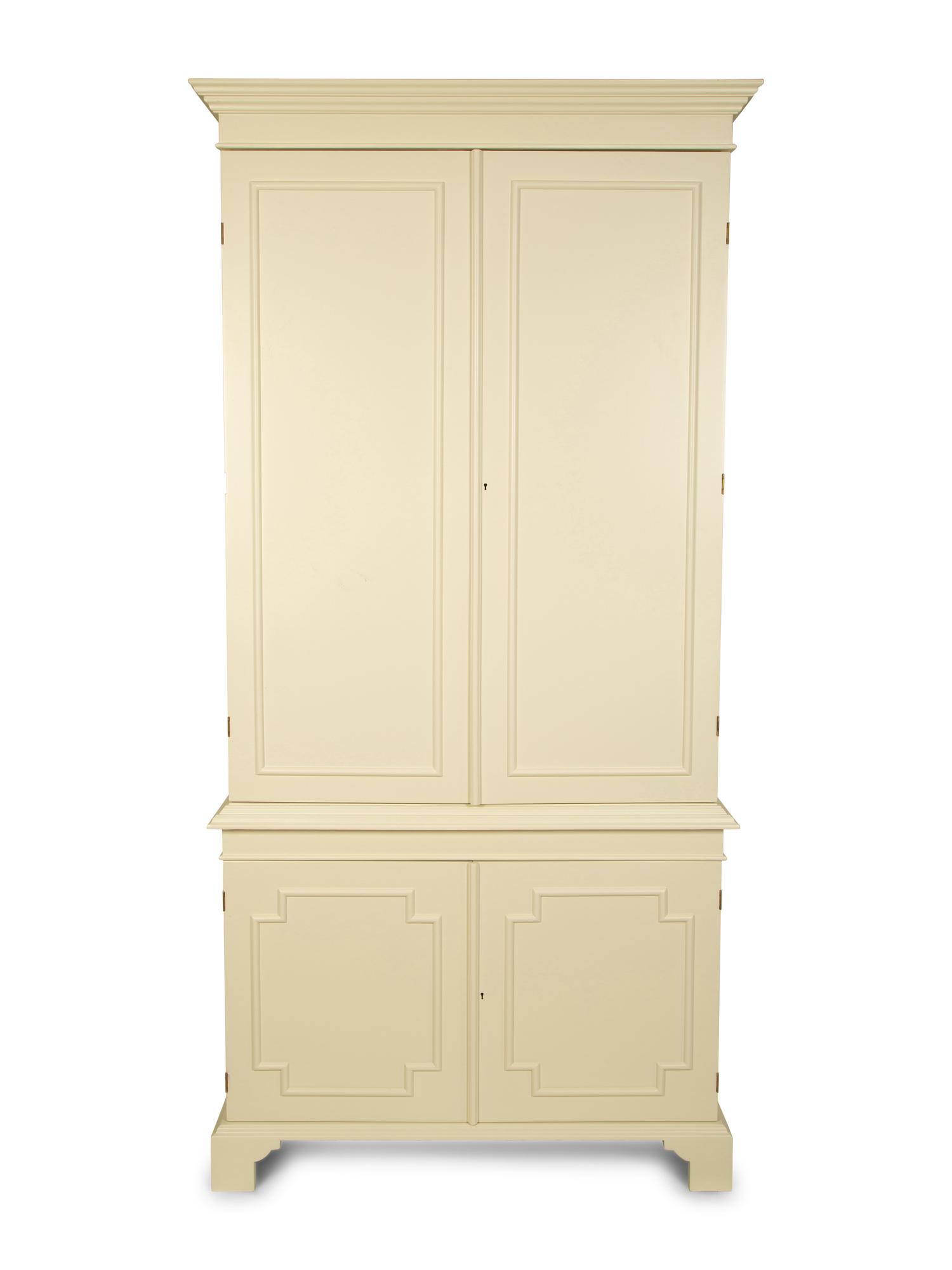 A Pair of Custom Made White Lacquer Four Door Cabinets — 21ST CENTURY