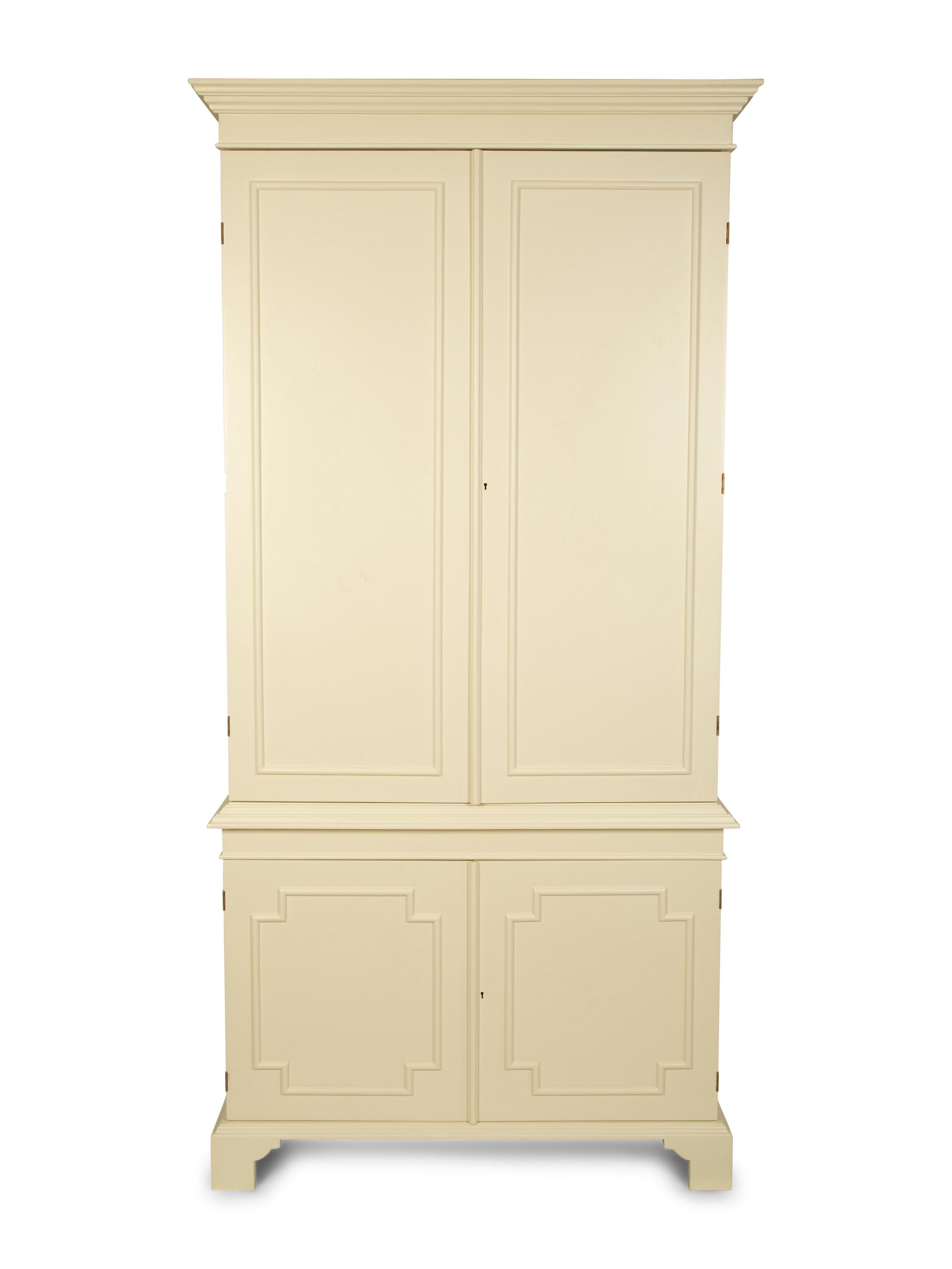 A Pair of Custom Made White Lacquer Four Door Cabinets — 21ST CENTURY