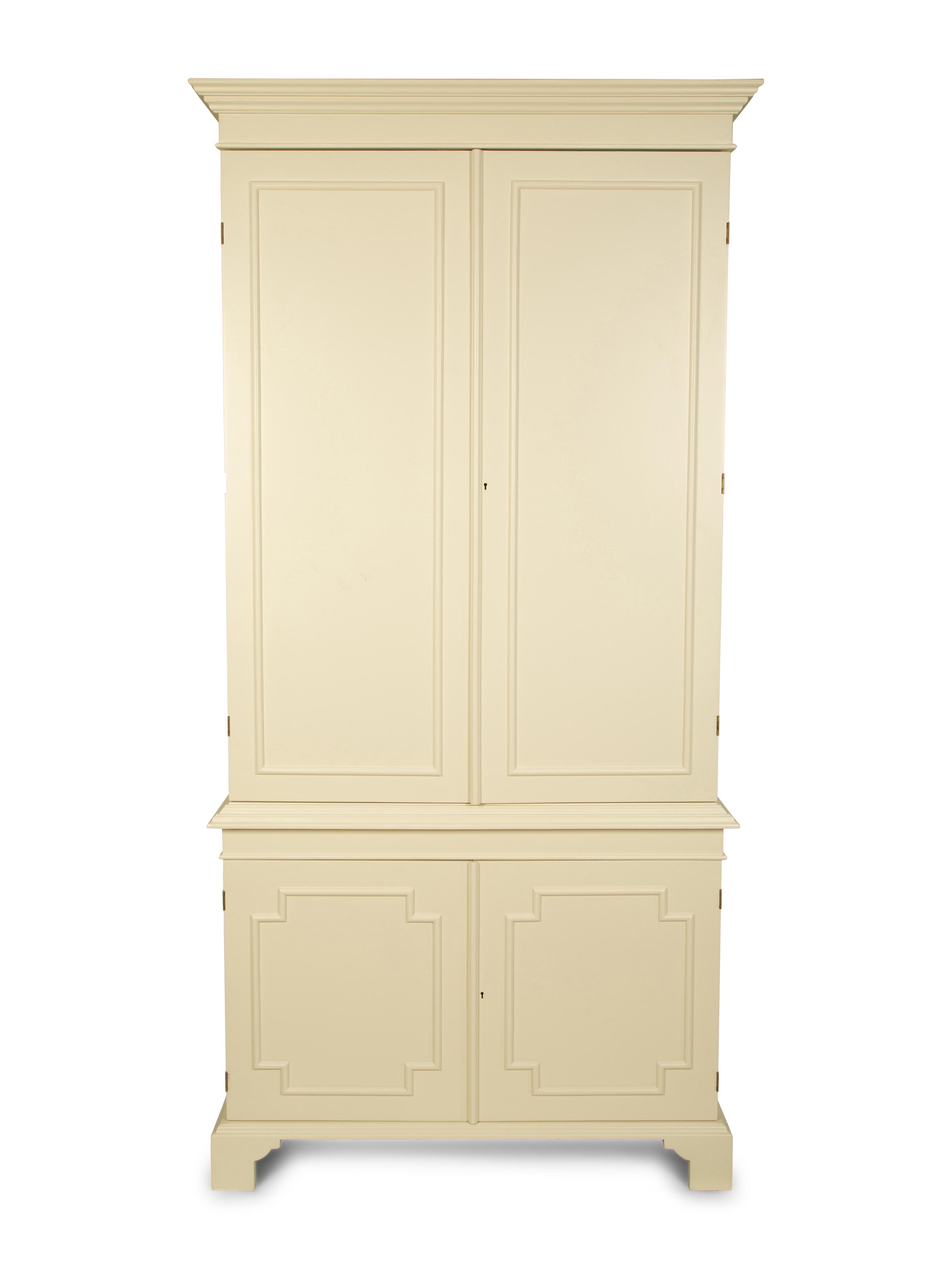 A Pair of Custom Made White Lacquer Four Door Cabinets — 21ST CENTURY