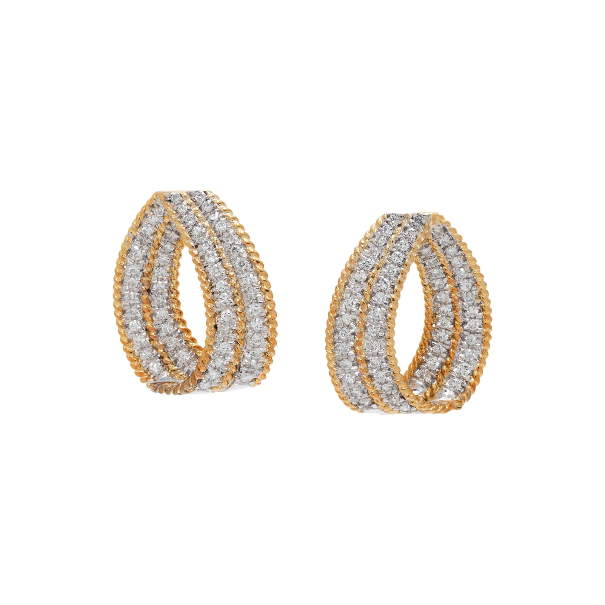 YELLOW GOLD, PLATINUM AND DIAMOND EARCLIPS