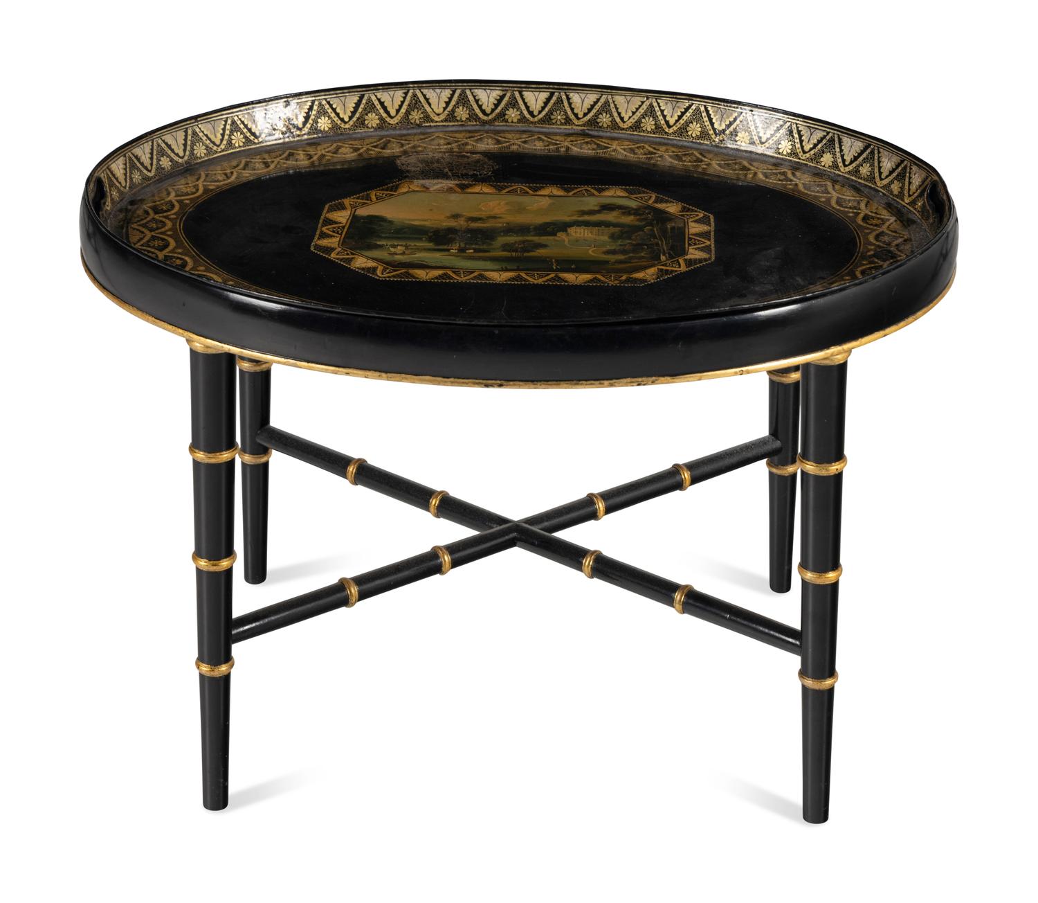 A Victorian Black Tole Piente Tray Table