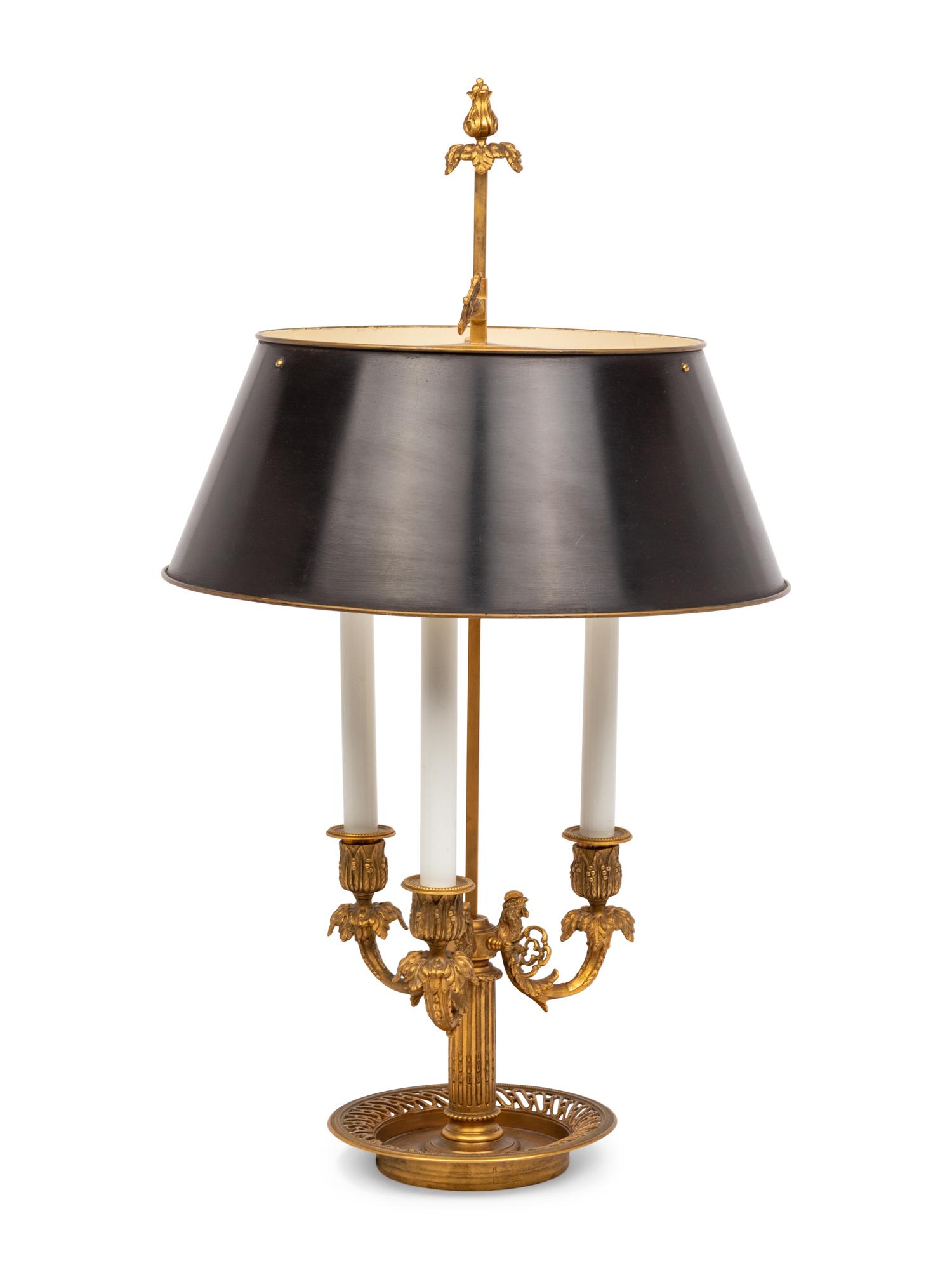 A French Gilt Bronze Bouillotte Lamp with Tole Shade