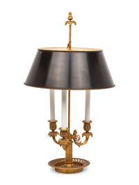 A French Gilt Bronze Bouillotte Lamp with Tole Shade