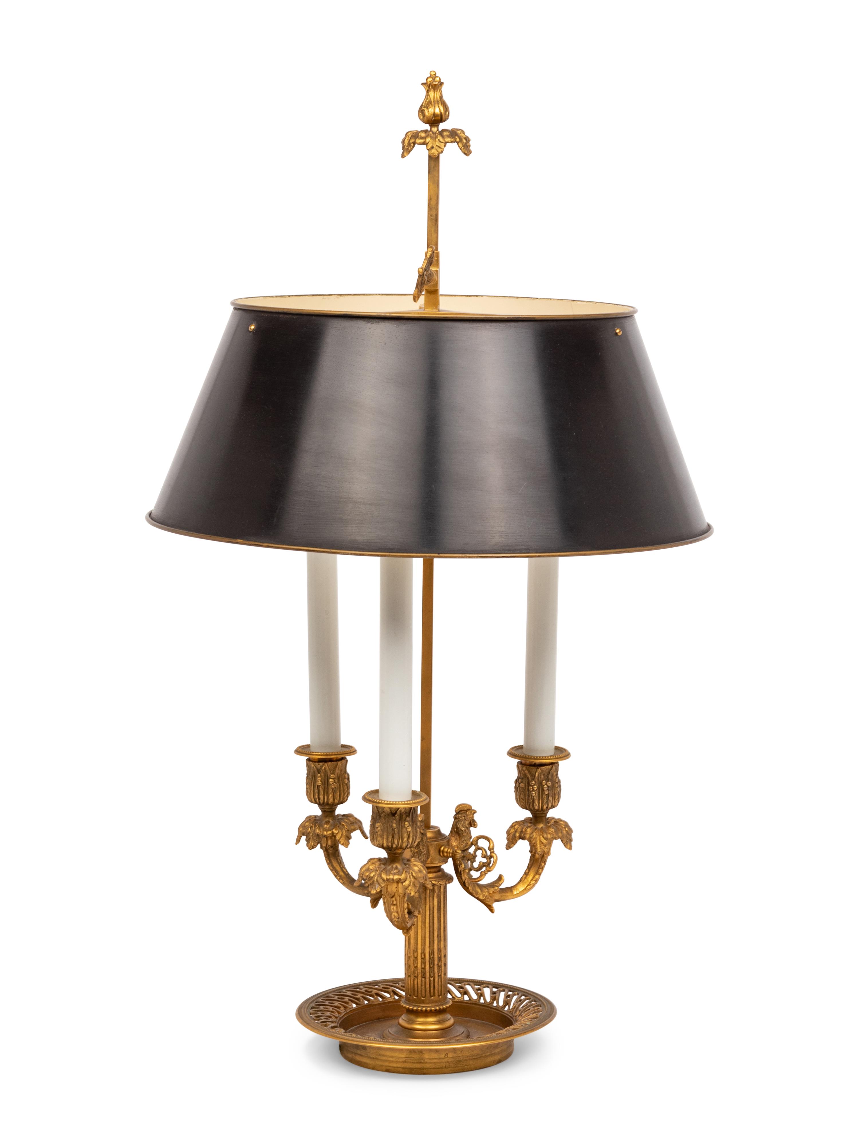 A French Gilt Bronze Bouillotte Lamp with Tole Shade