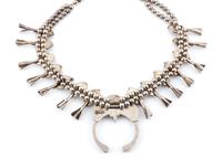 Navajo Silver and Turquoise Squash Blossom Necklace