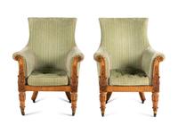 A Pair of Regency Birds-Eye Maple and Marquetry Bergères
