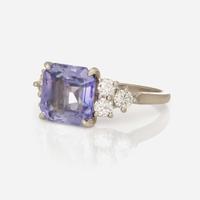 A Platinum, Purple Sapphire, and Diamond Ring