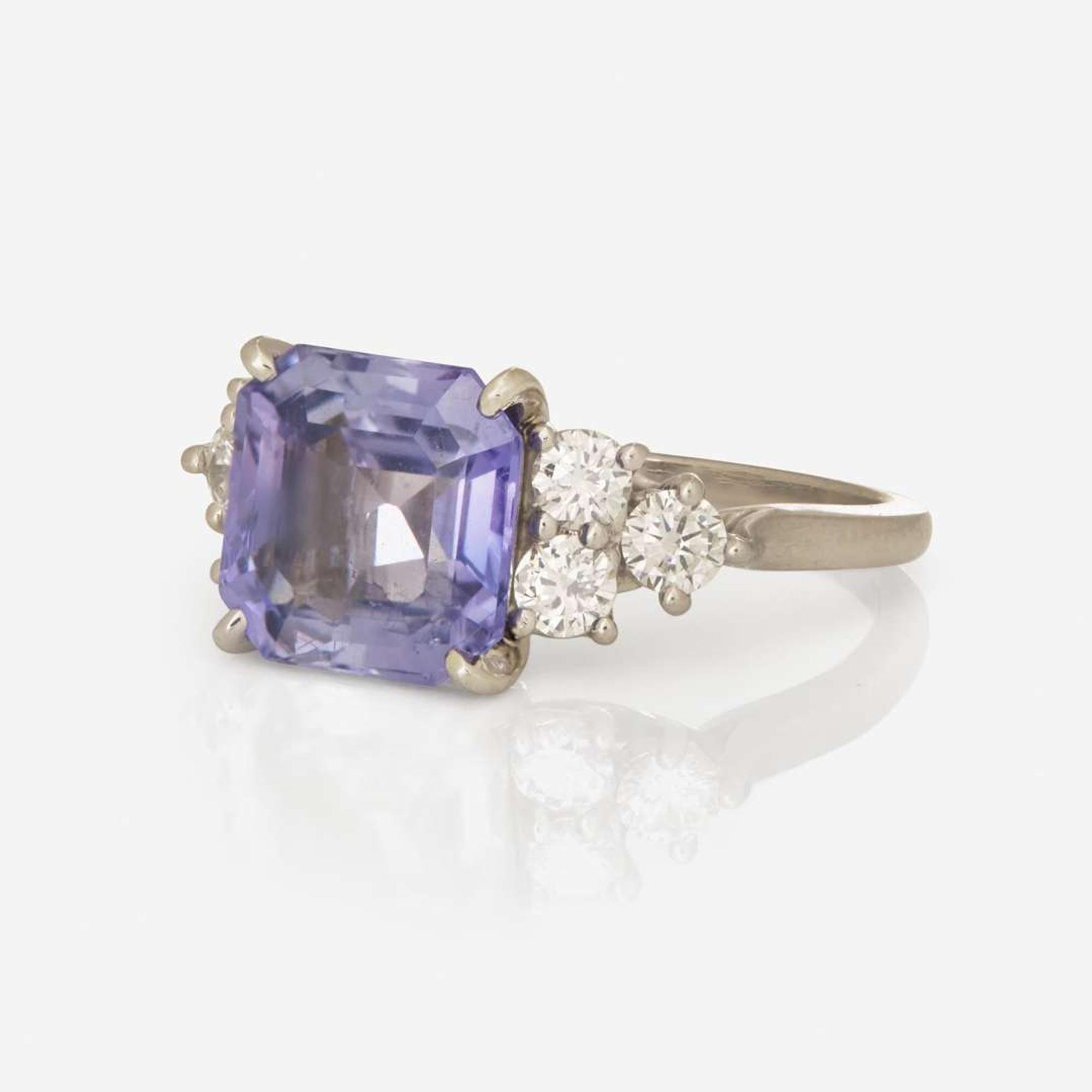 A Platinum, Purple Sapphire, and Diamond Ring