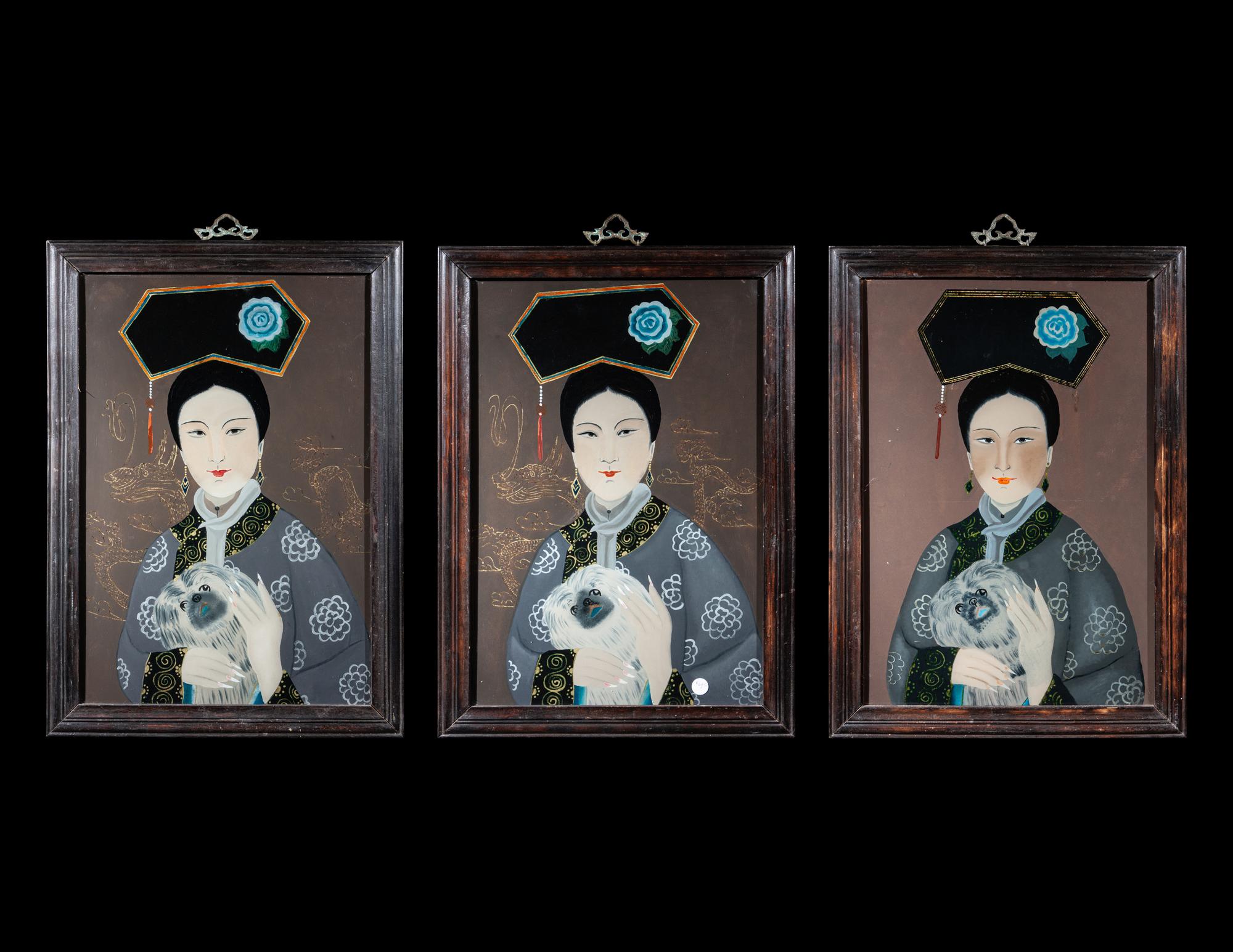 Three Chinese Reverse Glass Paintings