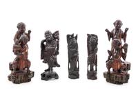 Five Chinese Carved Wood Figures