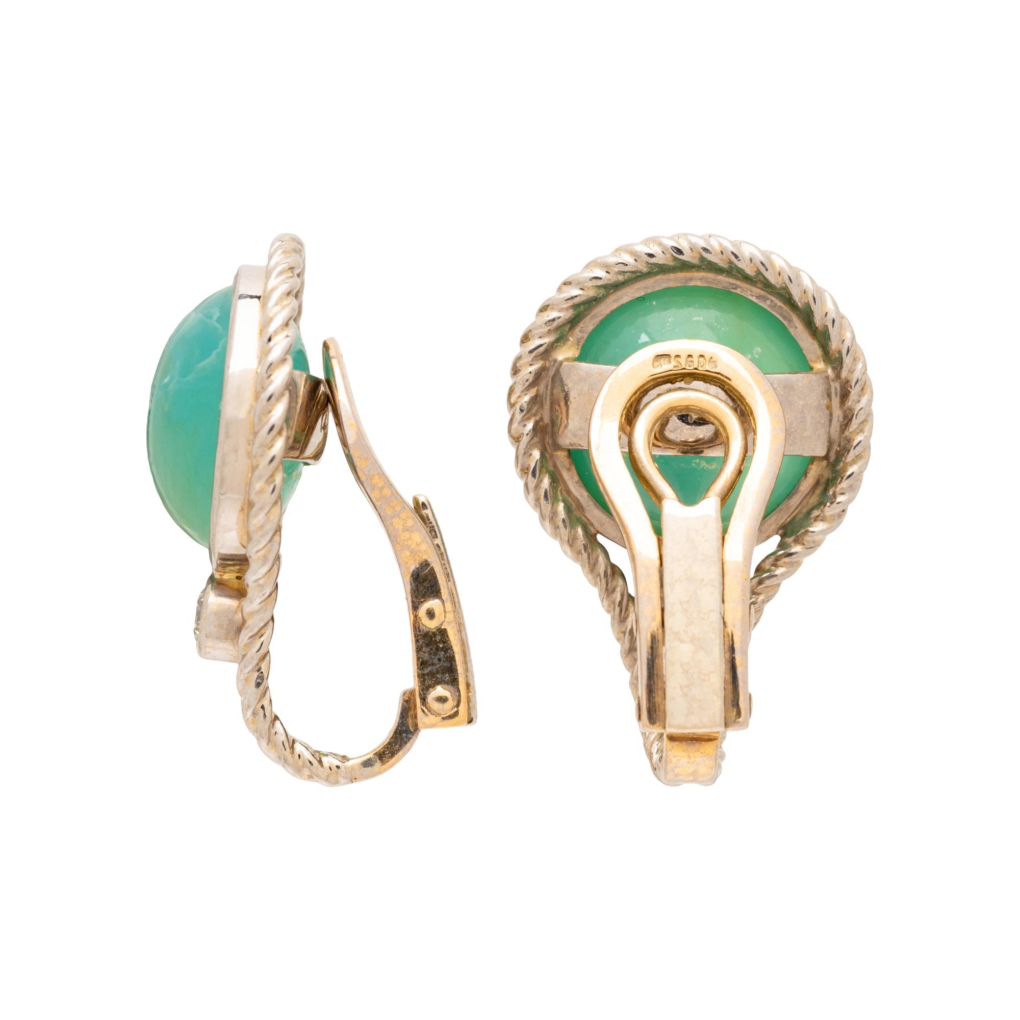 GREEN CHALCEDONY AND DIAMOND EARRINGS