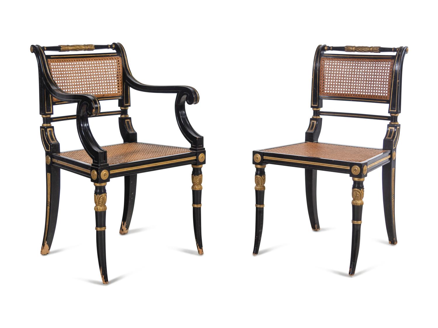 A Set of Ten Regency Style Painted Dining Chairs