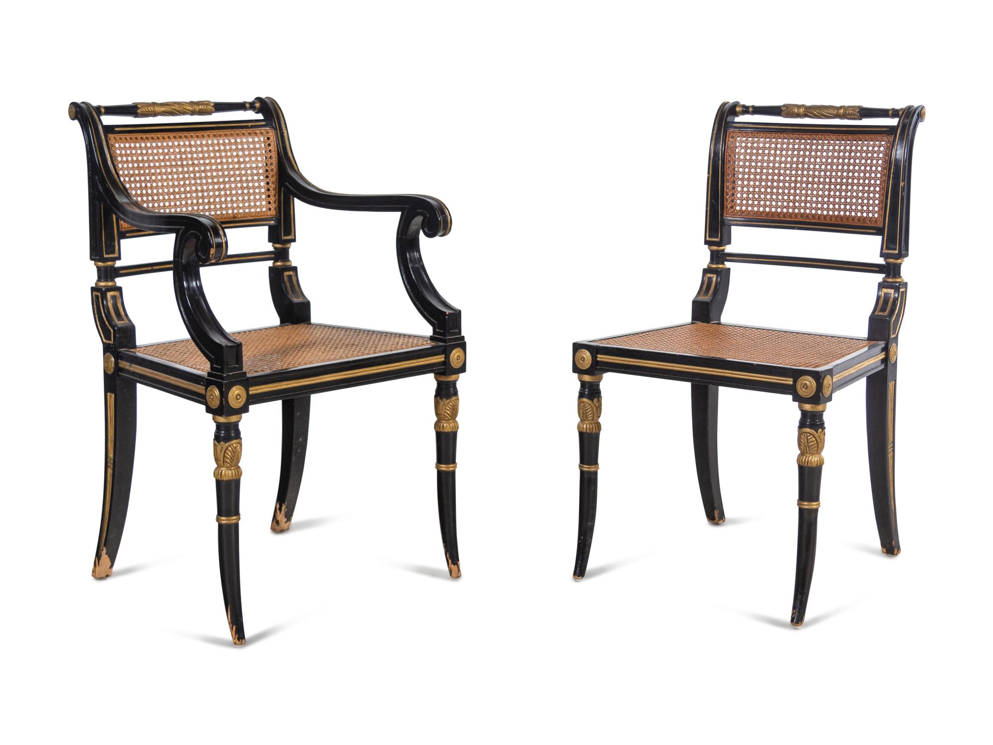 A Set of Ten Regency Style Painted Dining Chairs