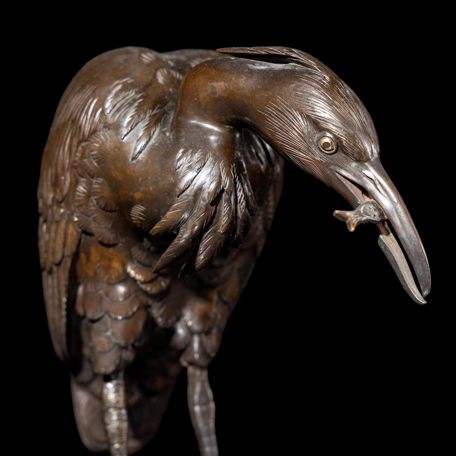 A Japanese Bronze Figure of an Egret, 20th Century
