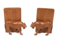 A Pair of Painted Wood Leopard Bookends