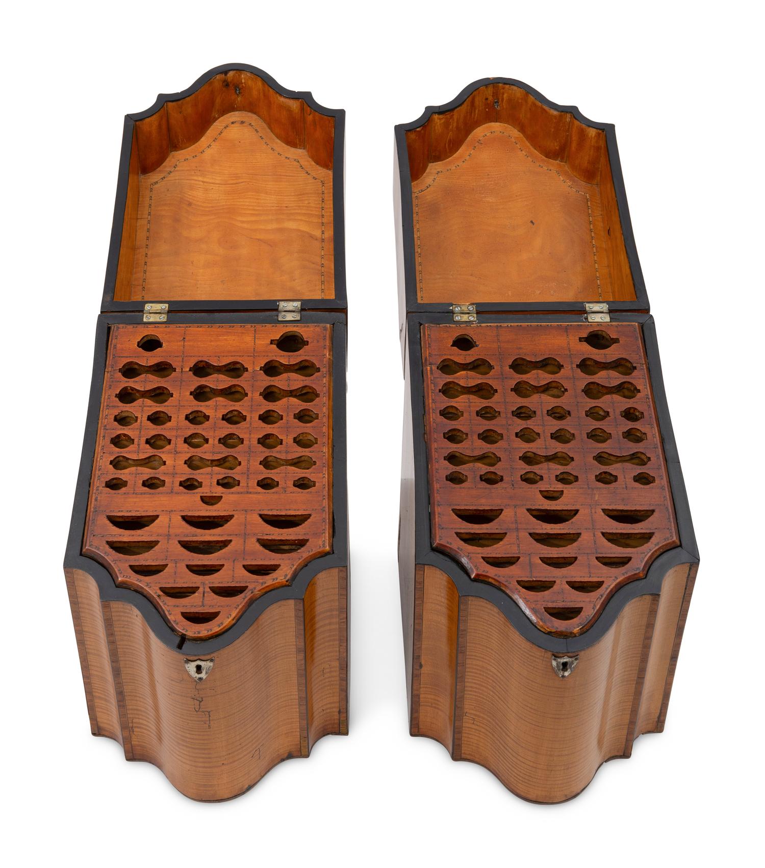 A Pair of George III Mahogany and Satinwood Cutlery Boxes