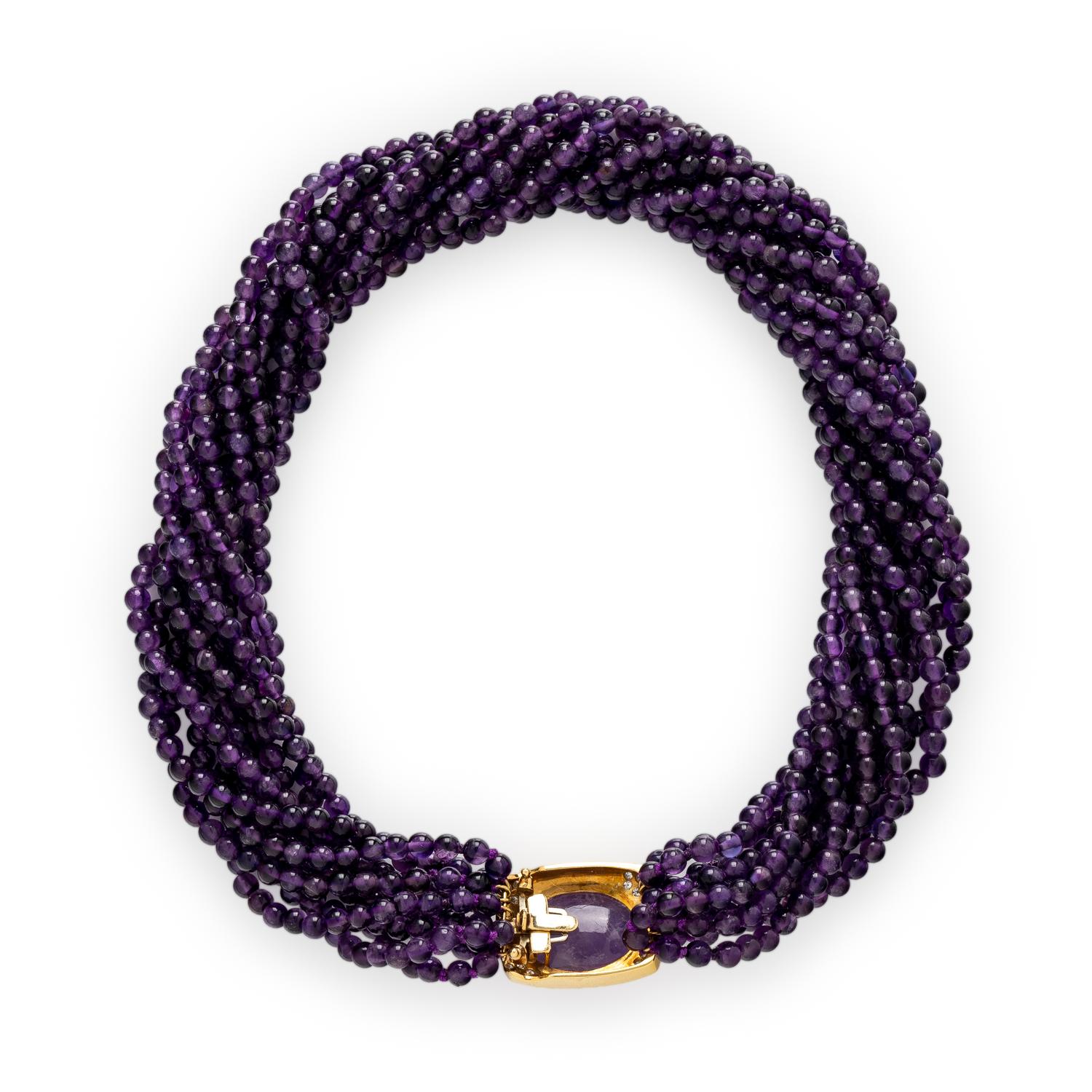 AMETHYST, DIAMOND, AND YELLOW GOLD TORSADE NECKLACE