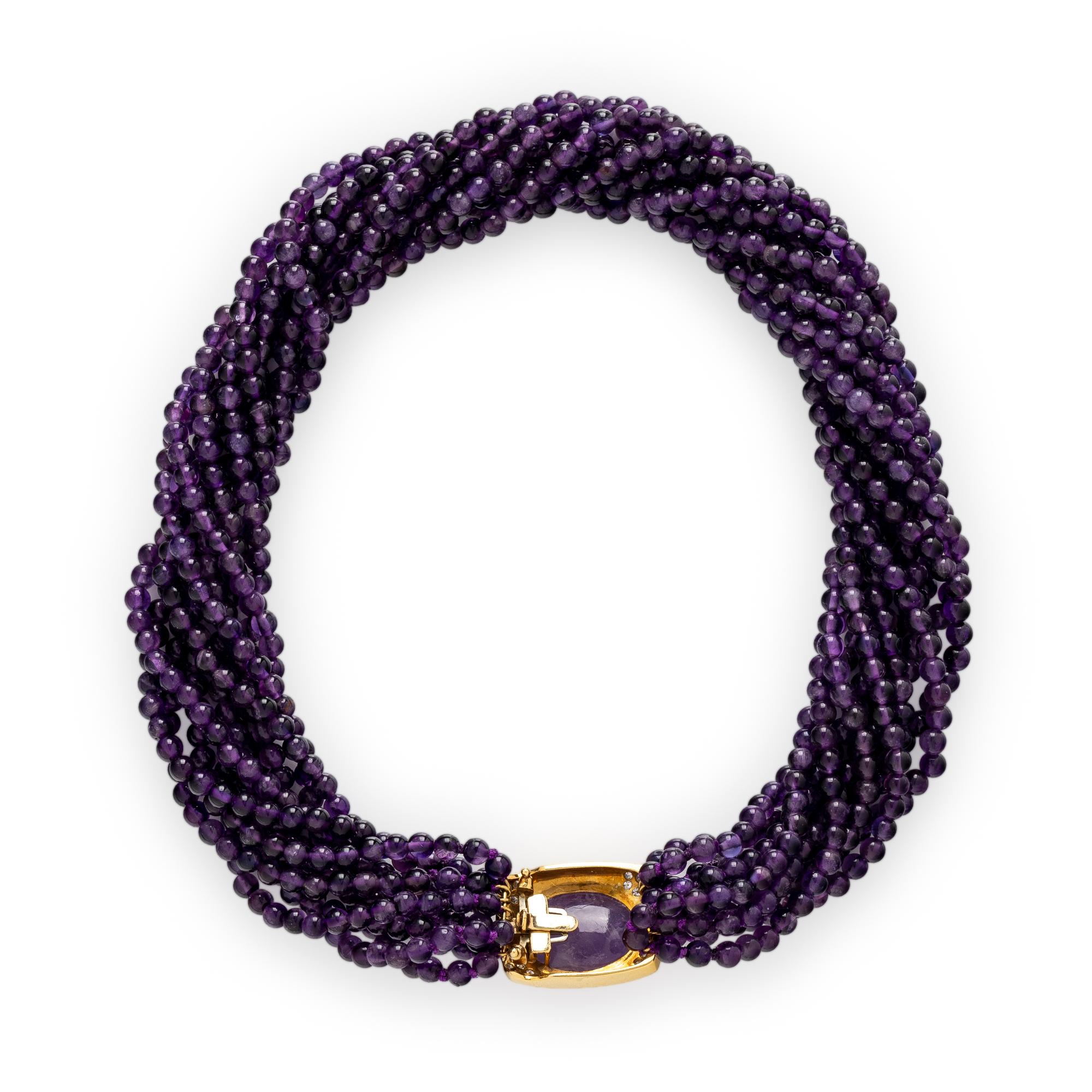 AMETHYST, DIAMOND, AND YELLOW GOLD TORSADE NECKLACE