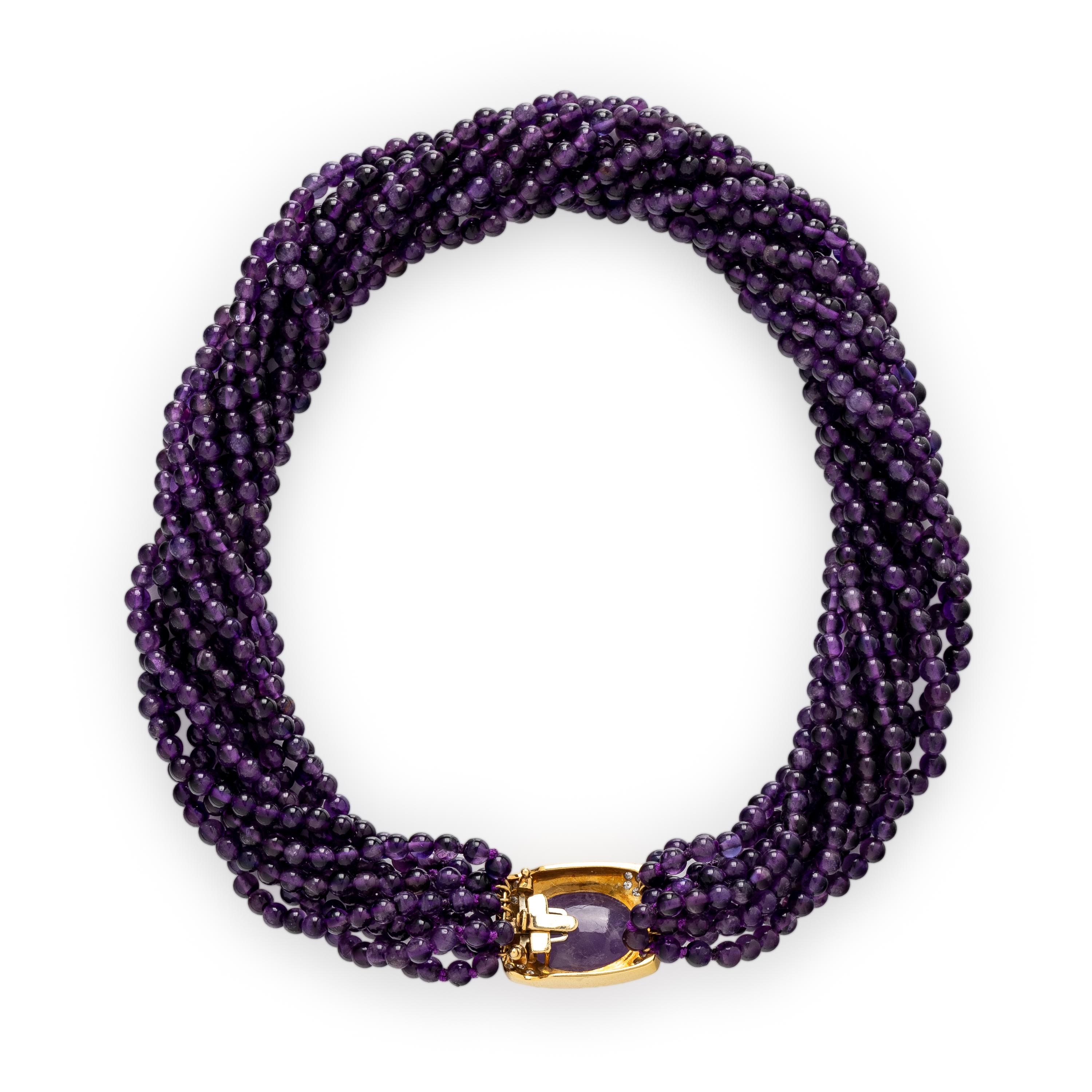 AMETHYST, DIAMOND, AND YELLOW GOLD TORSADE NECKLACE