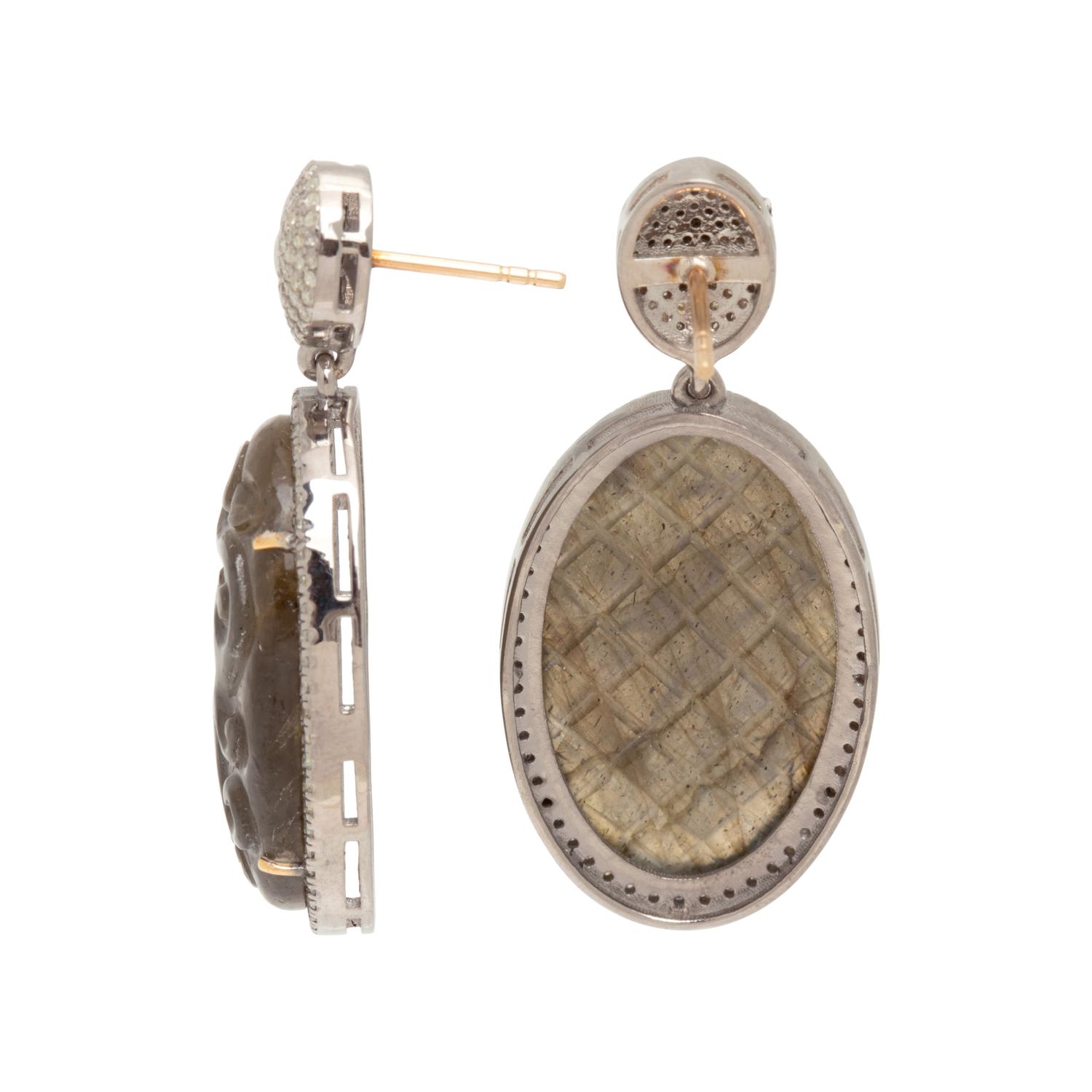 LABRADORITE AND DIAMOND EARRINGS