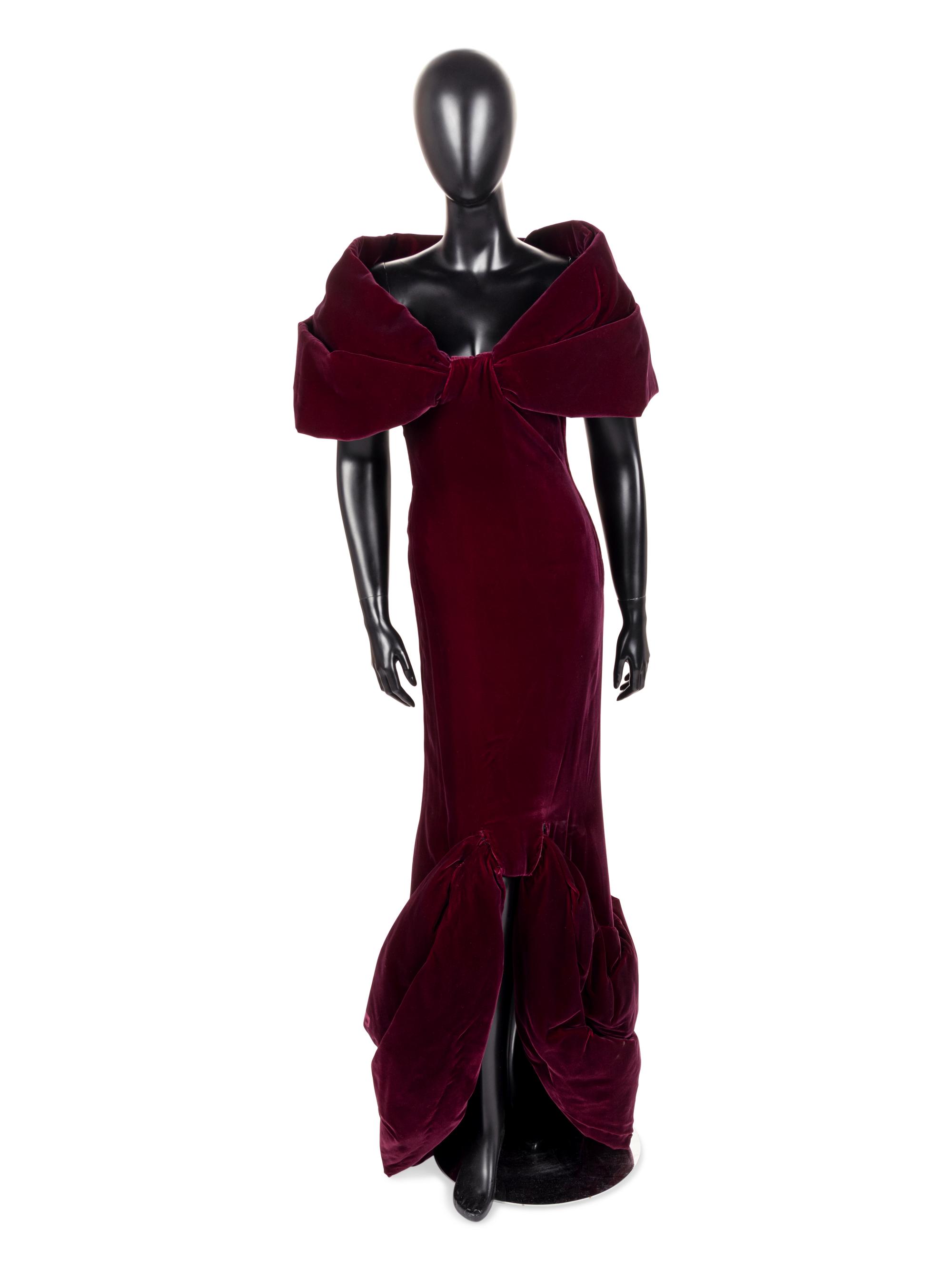 Scaasi Soft Sculpted Velvet Evening Dress, 1980s