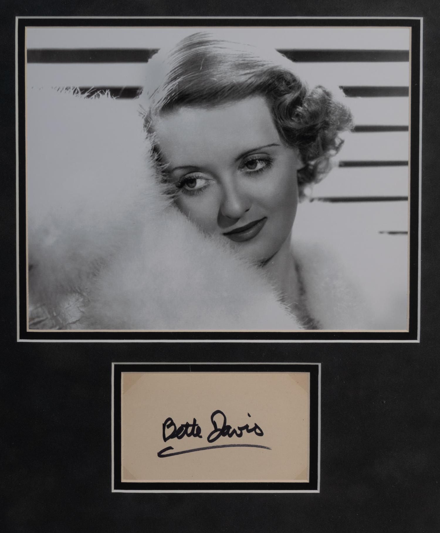(Celebrity) DAVIS, Bette (1908-1989). One autographed index car and and two vintage photographs