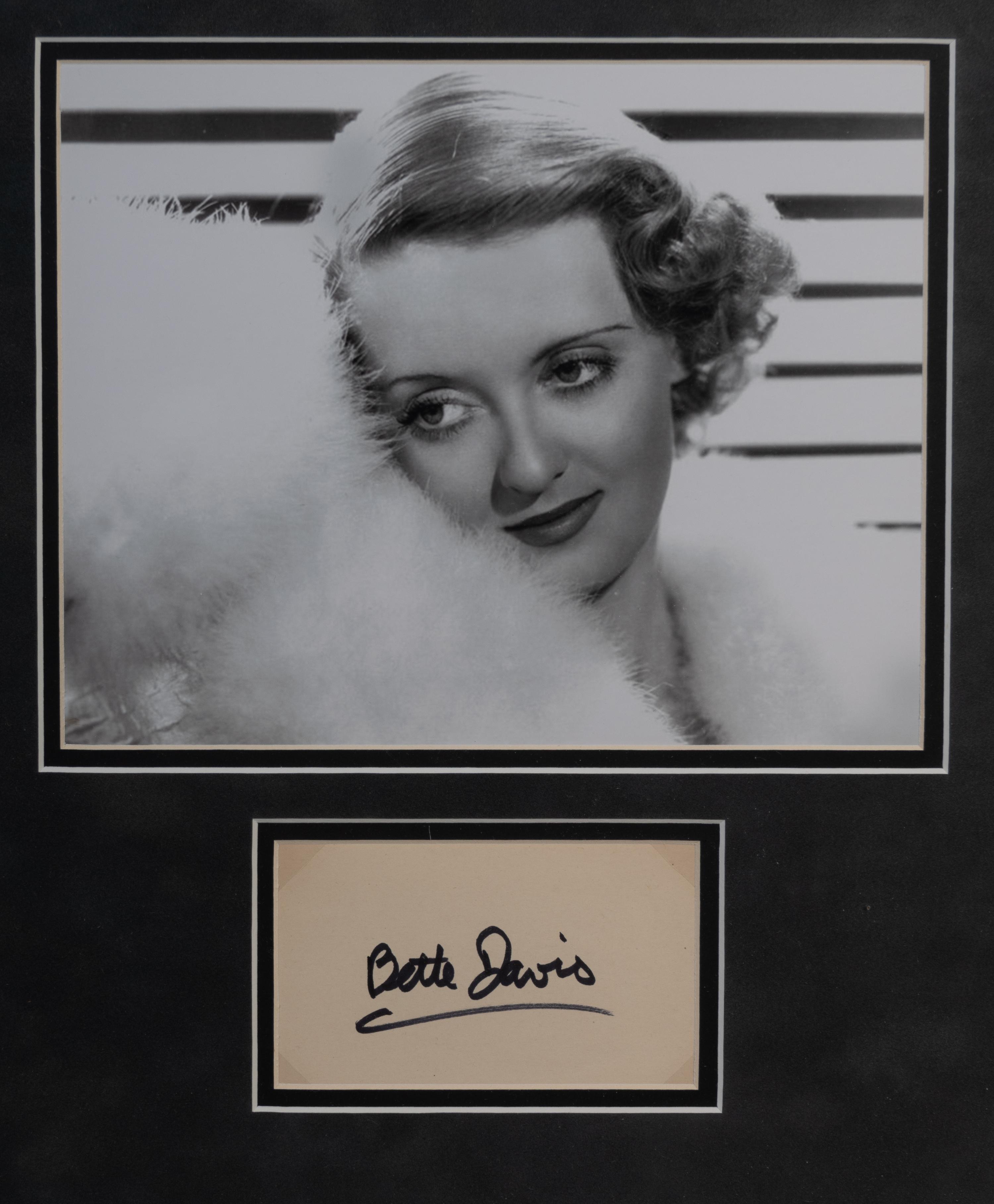 (Celebrity) DAVIS, Bette (1908-1989). One autographed index car and and two vintage photographs