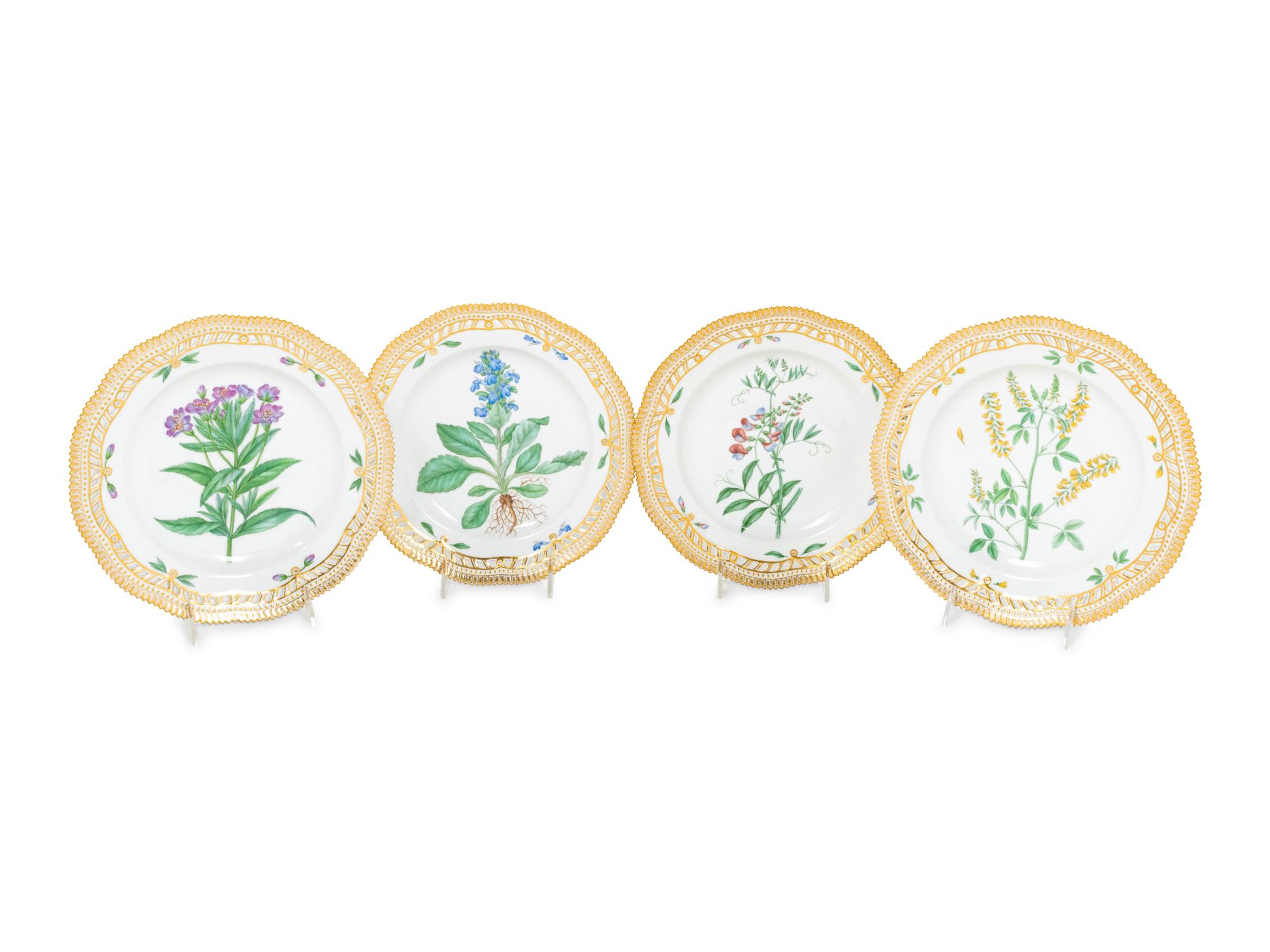 A Set of Thirteen Royal Copenhagen Flora Danica Porcelain Dinner Plates