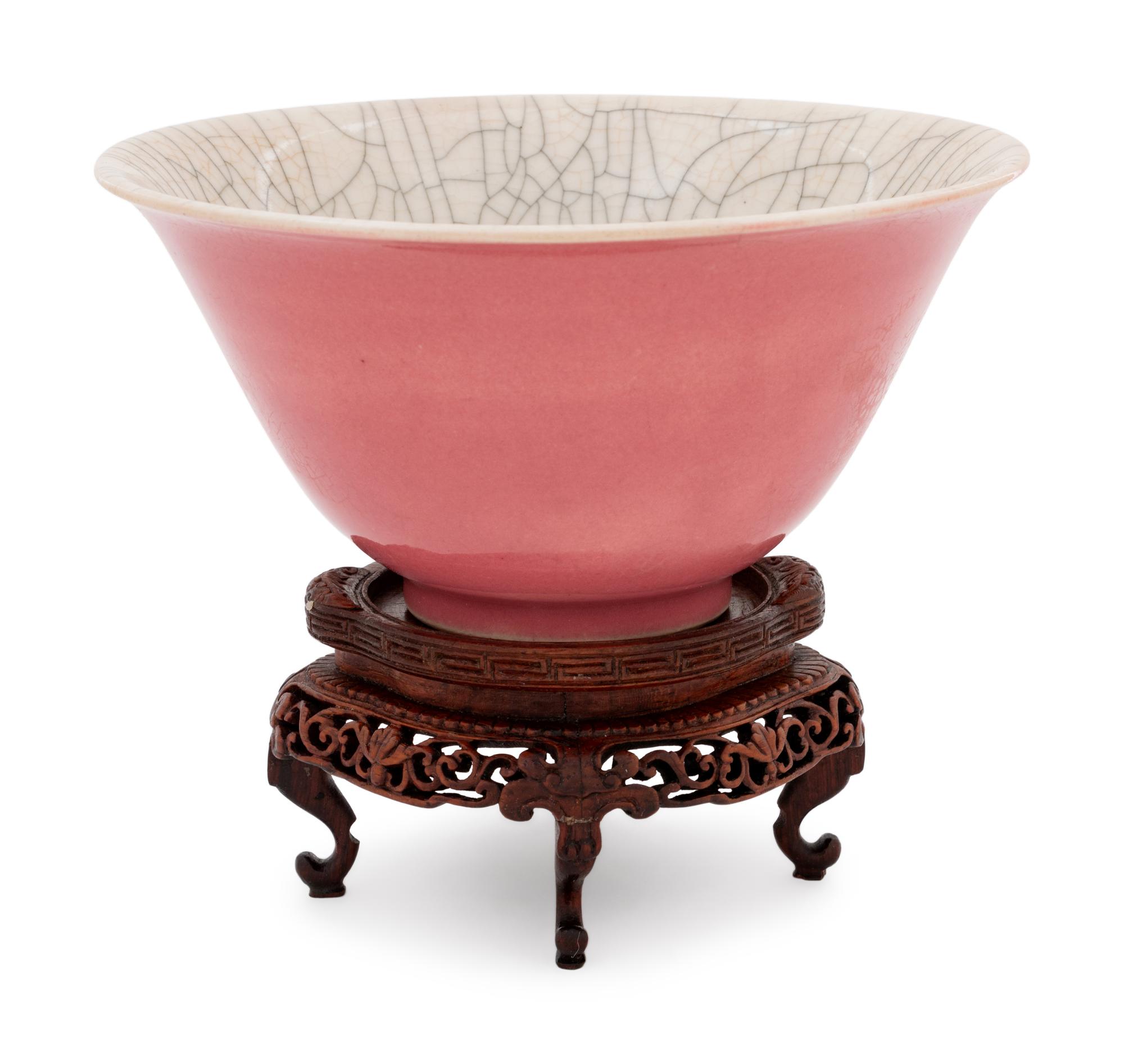 A Chinese Pink and Crackle Glazed Porcelain Bowl