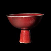 A Chinese Copper Red Glazed Porcelain Stem Bowl, Qianlong Period 清乾隆 寶石紅釉高足碗