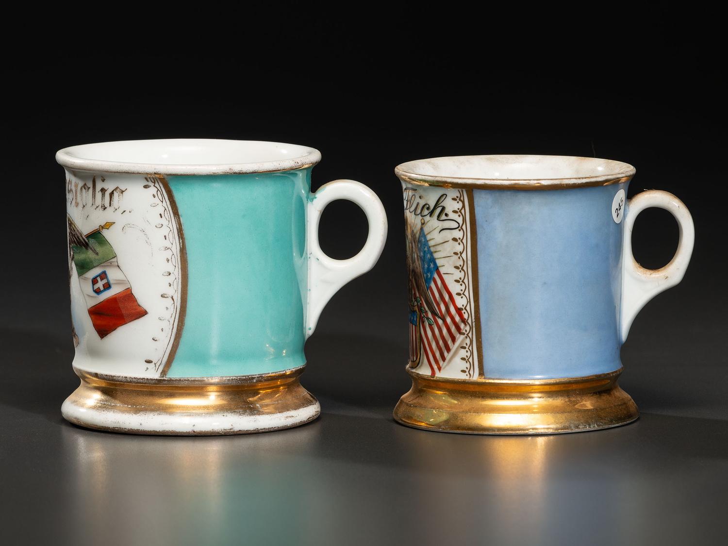 Two Patriotic Porcelain Shaving Mugs