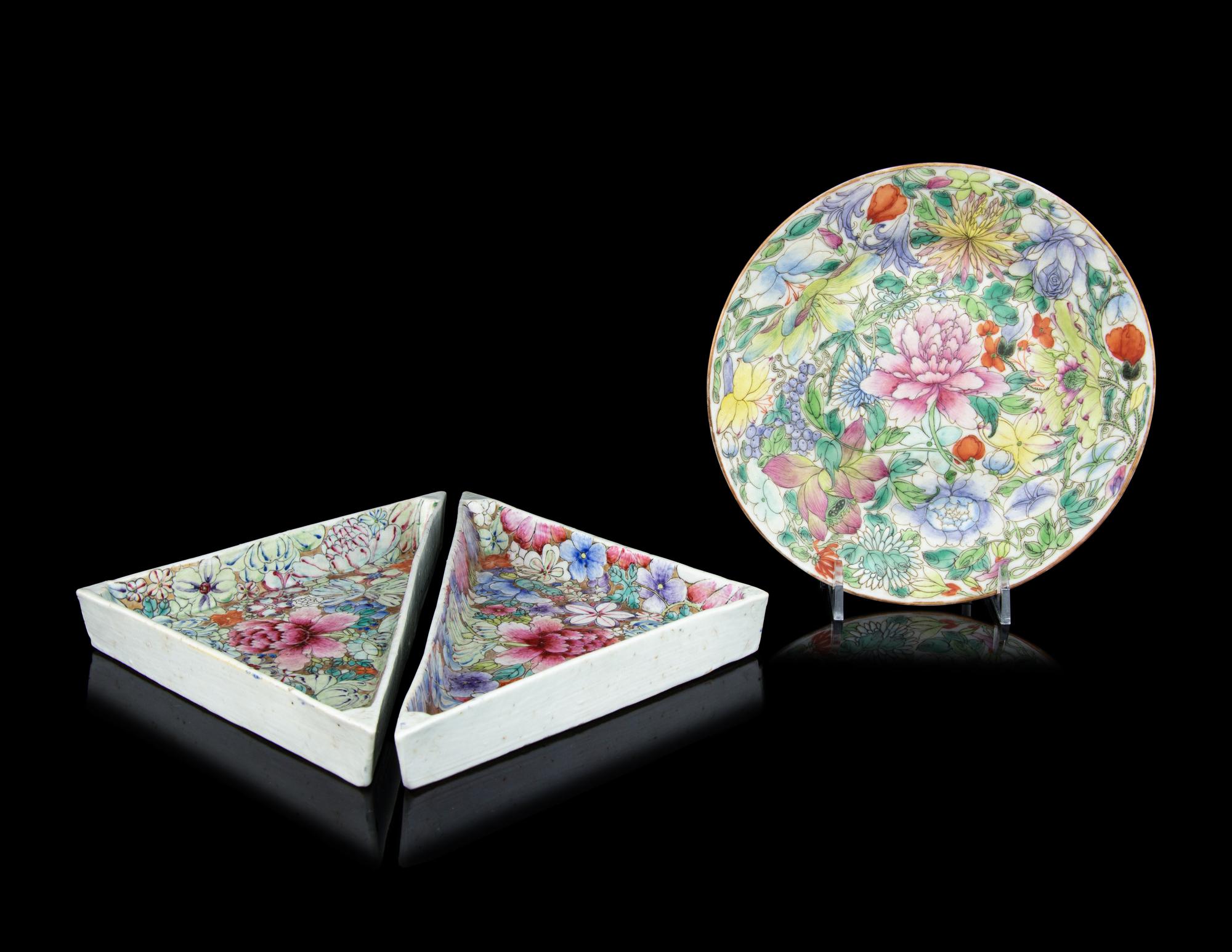 Three Chinese Famille Rose Porcelain 'Millefleur' Wares