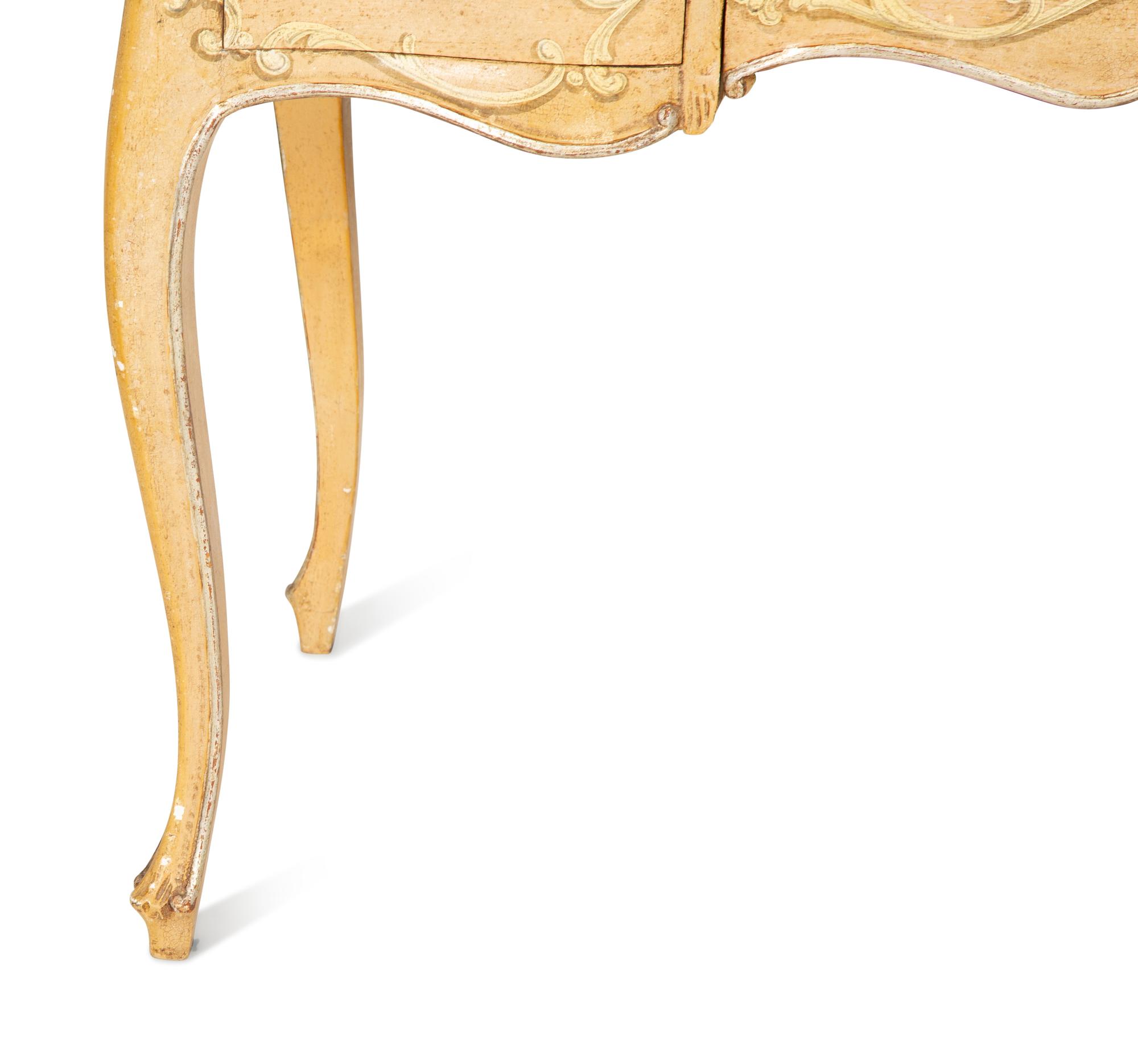 An Italian Painted and Parcel Gilt Writing Table with Faux Marble Top