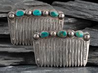 Pair of Stamped Silver and Turquoise Hair Combs/Barretes