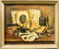 Continental School, (20th century), Still Life with Books, Quill and Spectacles