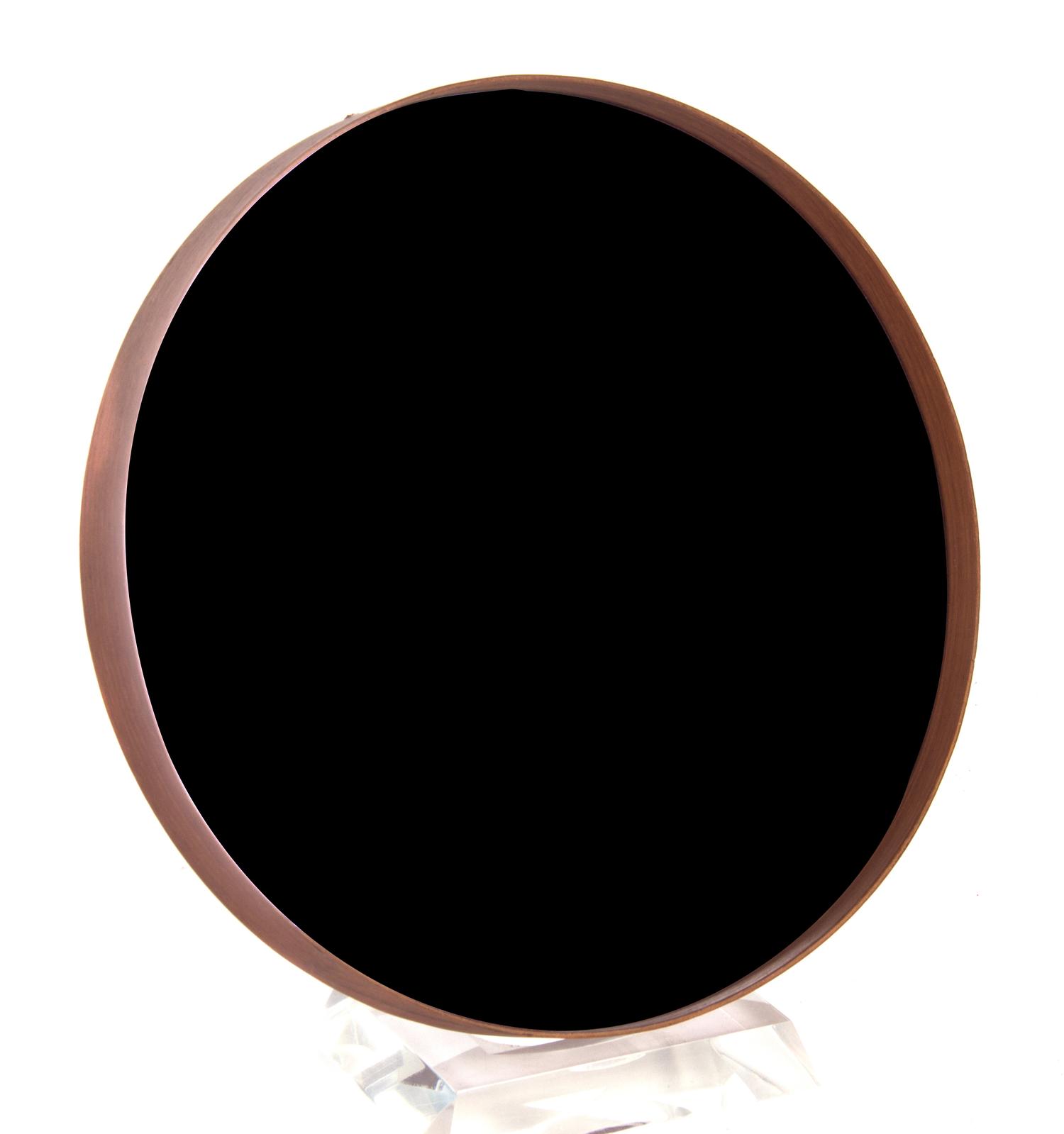 A Swedish Teak and Leather Circular Wall Mirror Diameter 13 1/2 inches. — MID 20TH CENTURY