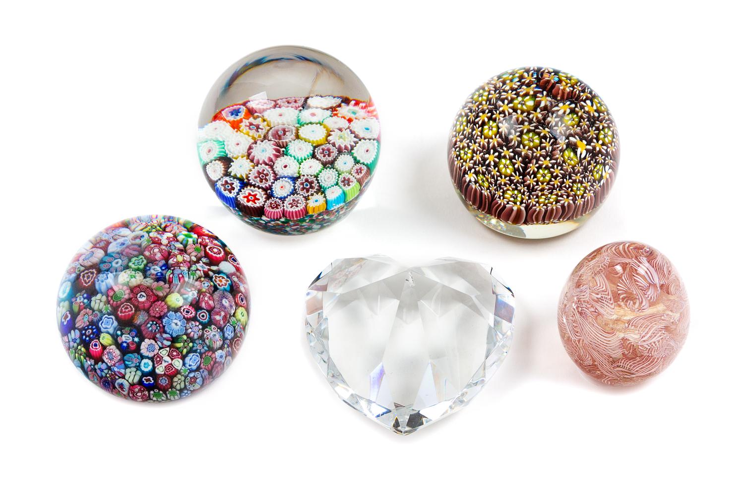 A Group of Five Glass Paper Weights Height of tallest 3 inches. — 20TH CENTURY