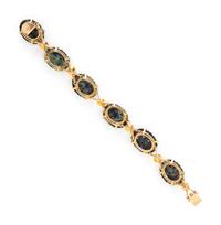 JADE, CULTURED PEARL, AND YELLOW GOLD EARRINGS AND BRACELET