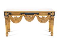An Italian Neoclassical Style Painted and Parcel Gilt Marble Top Console Table