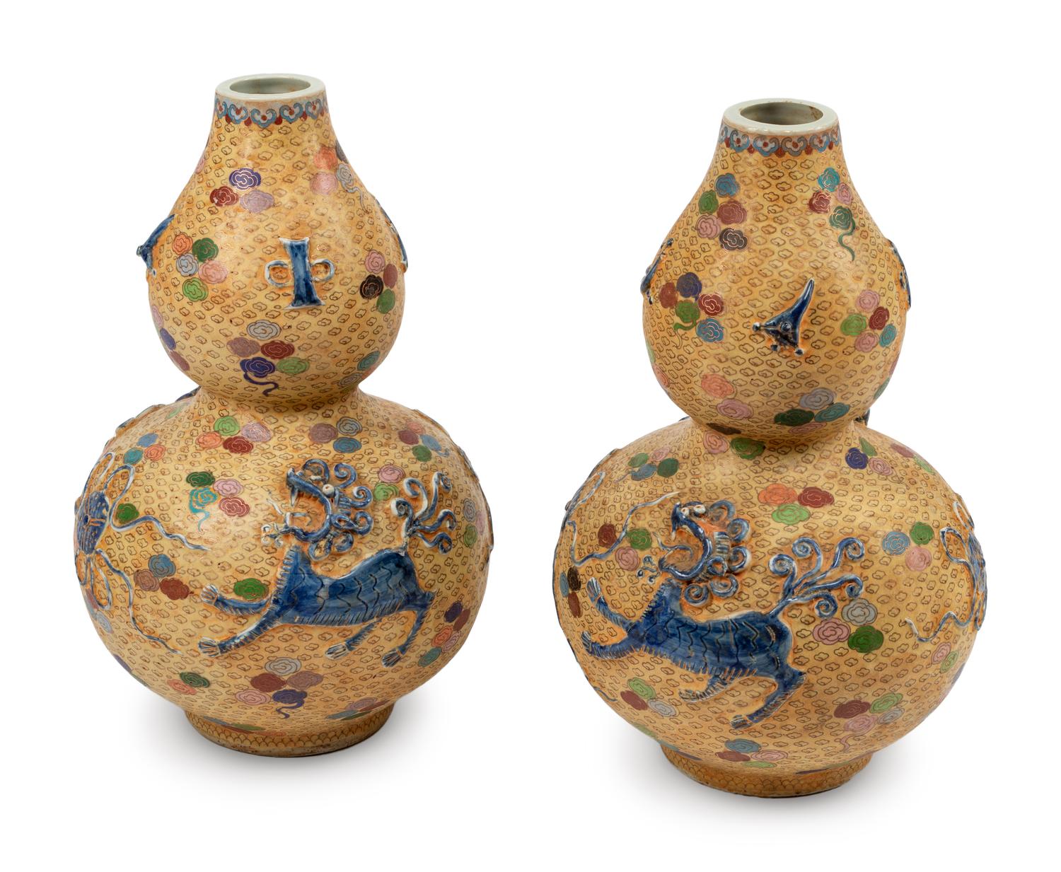 A Pair of Chinese Export Cloisonné-over-Porcelain Vases