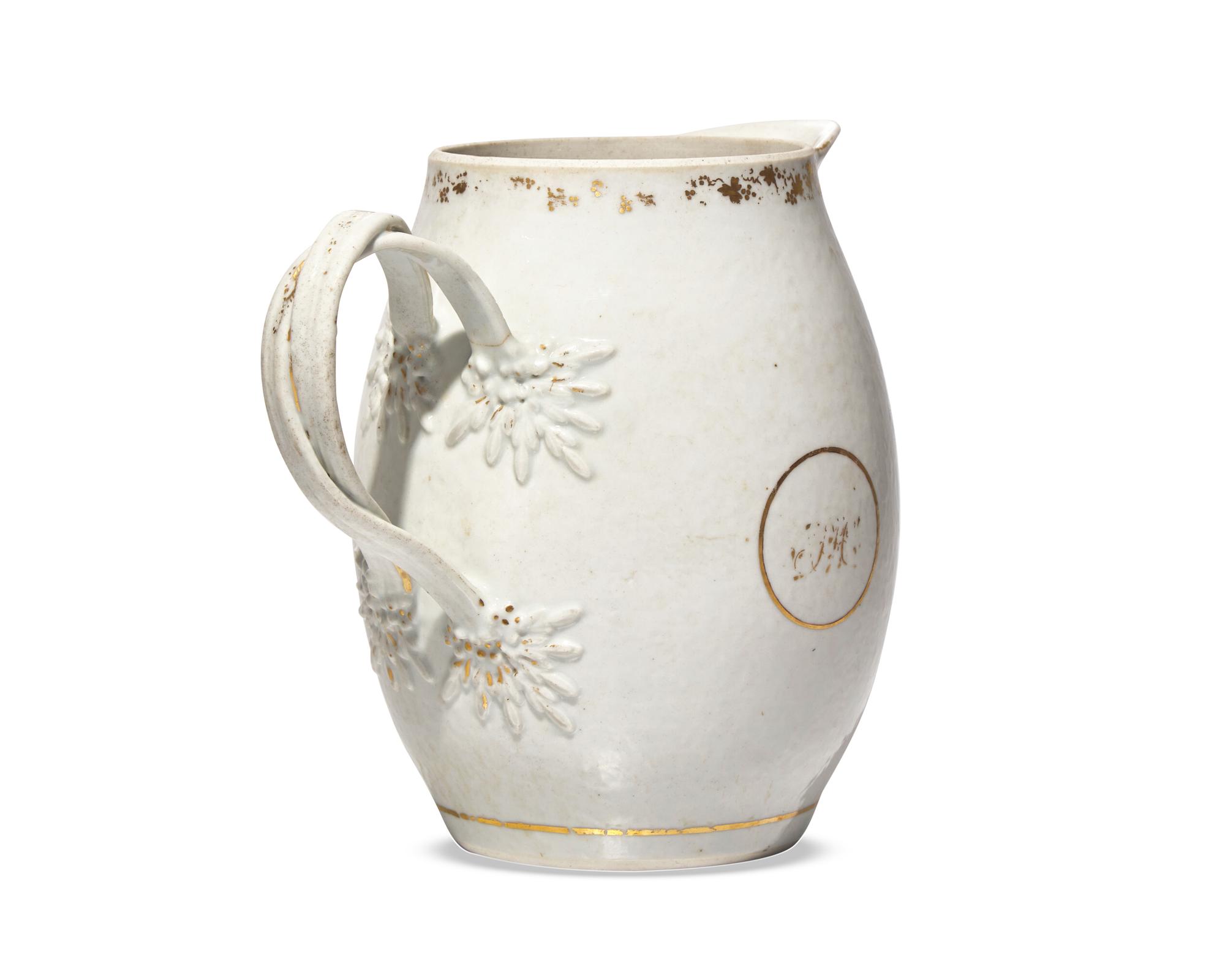 A Chinese Export Porcelain Cider Jug Decorated With A Rare Fire Fighting Scene
