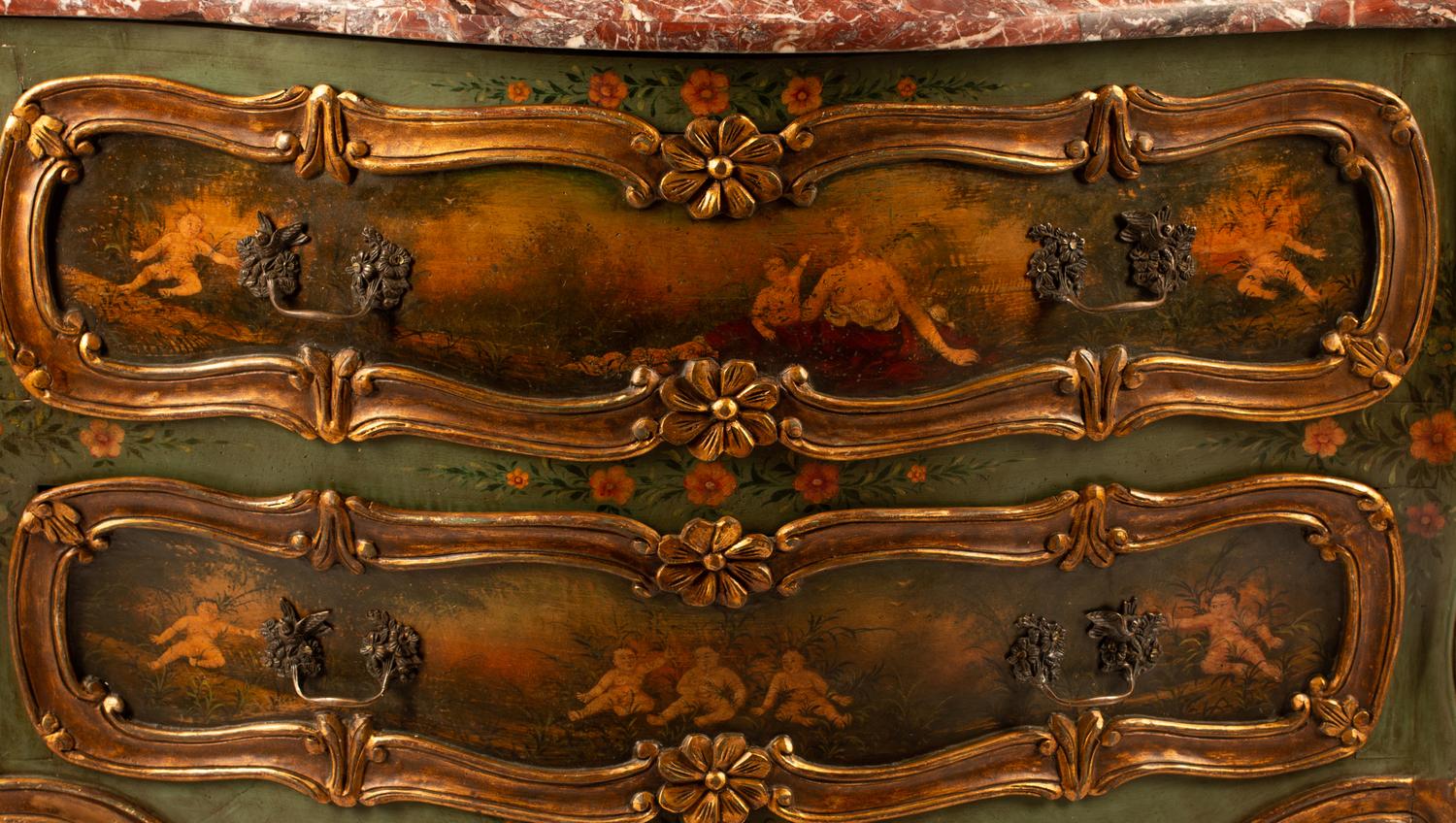 A Venetian Painted Marble-Top Commode
