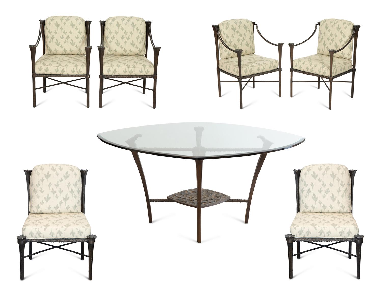 A Suite of Michael Taylor Arcadia Patinated Aluminum Outdoor Dining Furniture