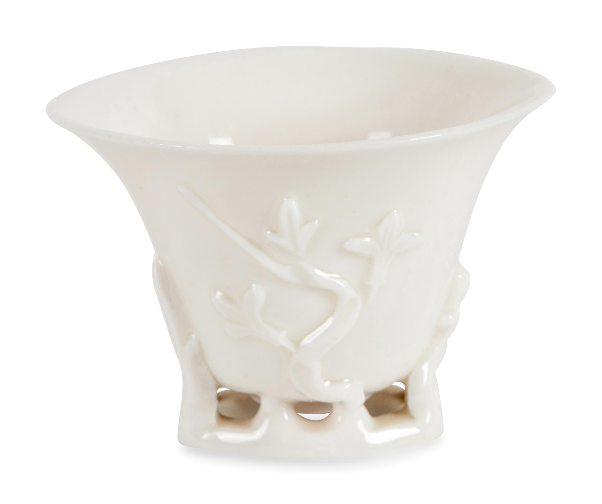 Seven Chinese Blanc-de-Chine Porcelain Libation Cups, 18th-Early 20th Century 清中期-民國 德化白瓷梅花杯及鹿鶴同春杯七支
