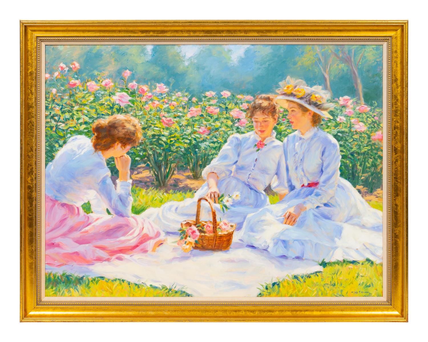 Three Ladies in White Seated on the Lawn