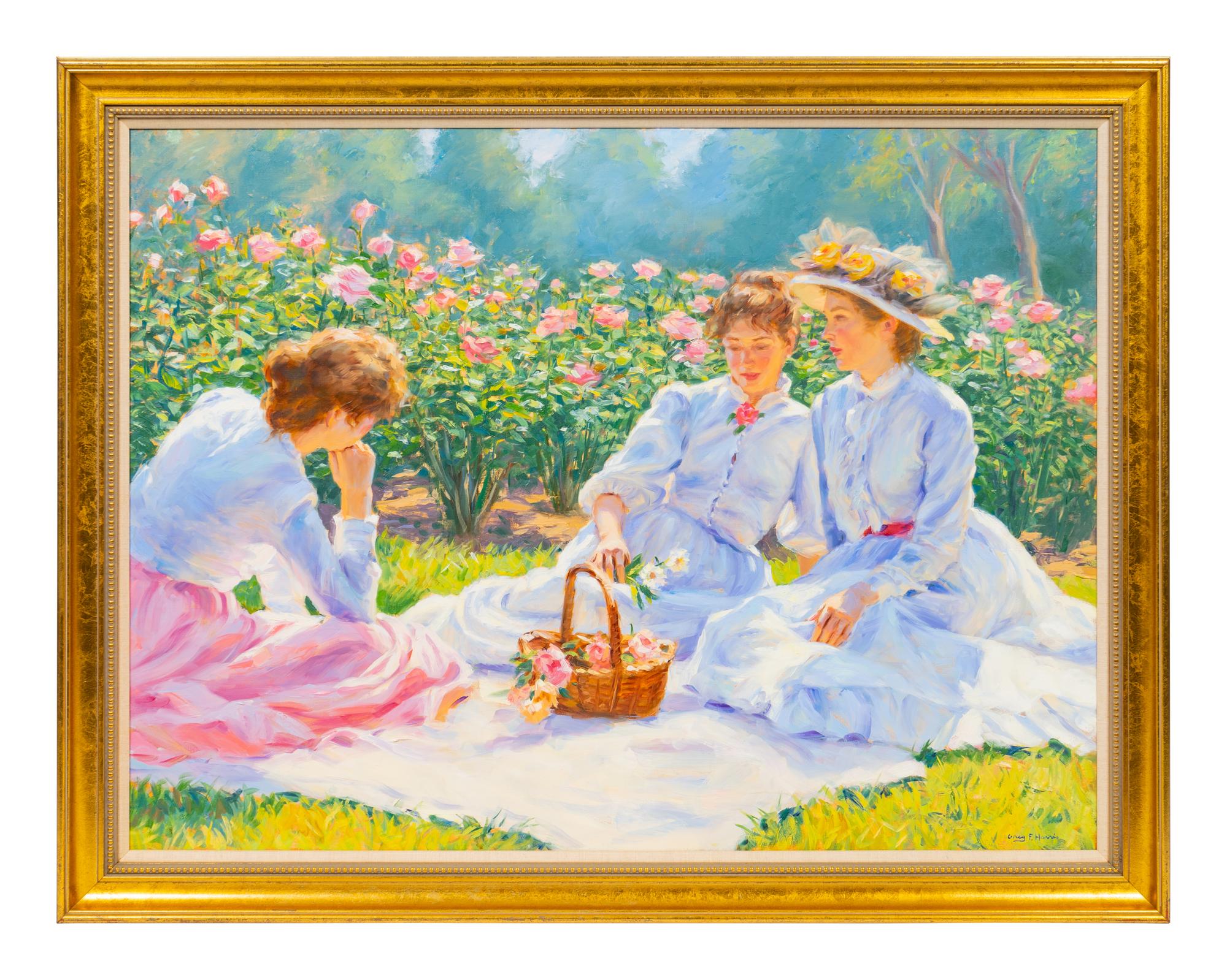 Three Ladies in White Seated on the Lawn