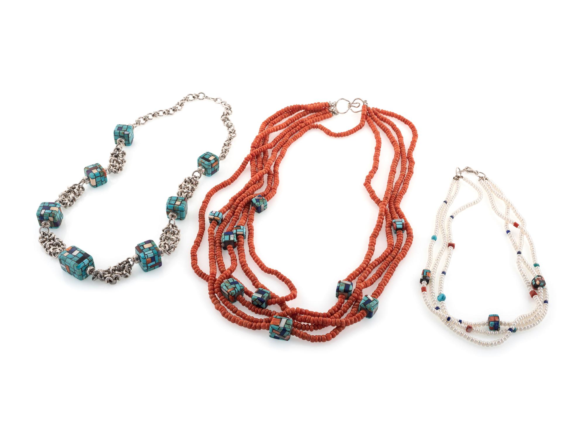 Reano Family Kewa Multi-strand Necklaces, with Mosaic Inlay Beads